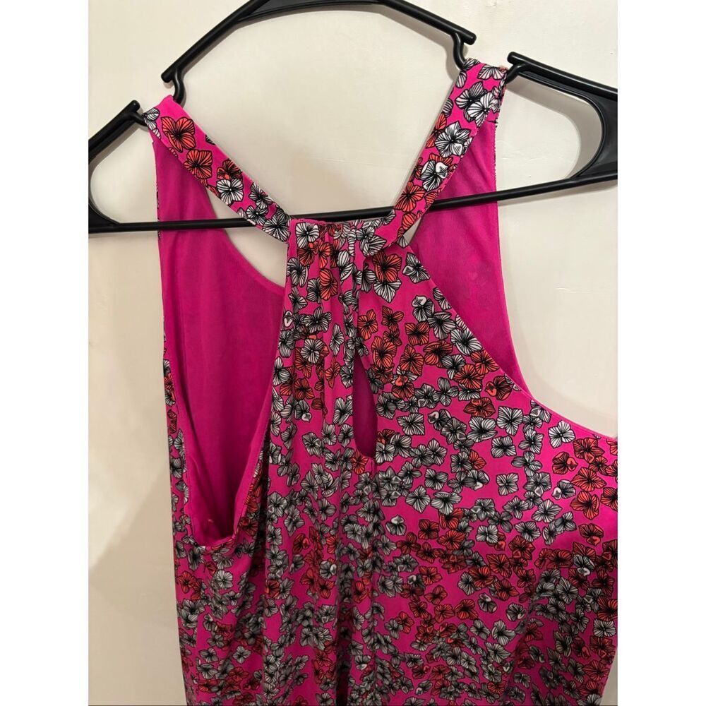 CeCe Twist-Back Halter Dress Size Large Pink Floral Above-the-Knee Stretchy Soft - Picture 4 of 8